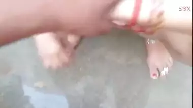 Hot desi aunty suck nephew dick while bathing outdoor! MMs XXX video