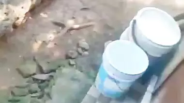 Young maid nude bath and drying her body with towel