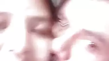 Babe in a sari show off her face on camera while Desi man is kissing her