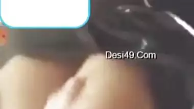 Girl with big boobies performs sex show rubbing own hard perky nipples