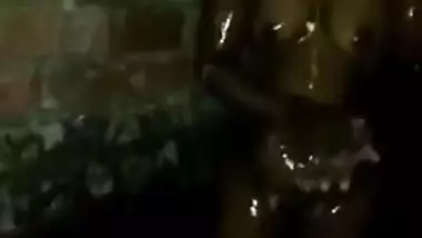 Joyful and nude Desi gal washes XXX body while BF films this on cam