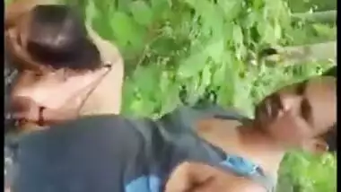 Husband caught wife nympho fuck with lover outdoor in jungle, XXX Desi mms