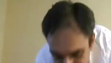 Mustached Indian man worships feet of girl in blue dress in XXX video